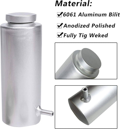 Solidspare Universal Radiator Coolant Catch Tank Overflow Reservoir 800ml Silver Aluminum
