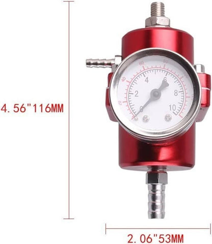 Solidspare Universal Red Adjustable Fuel Pressure Regulator + Gauge+ Fitting Kit Aluminum