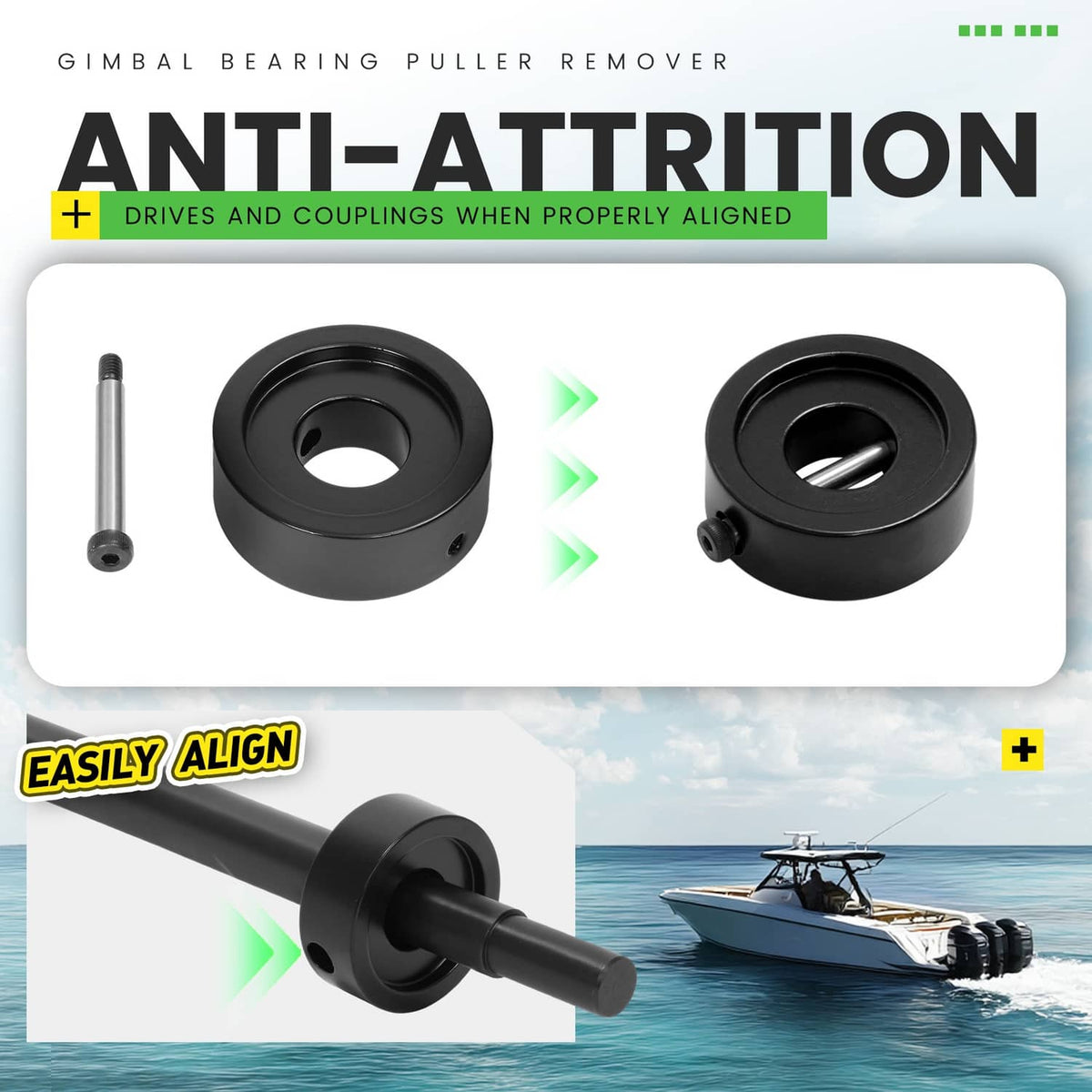 Solidspare BLK Gimbal Bearing Puller + Alignment Tool For Mercruiser Alpha Bravo MR OMC