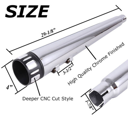 Solidspare 4" CHROME MEGAPHONE SLIP-ON MUFFLERS EXHAUST PIPES FOR HARLEY TOURING BAGGERS