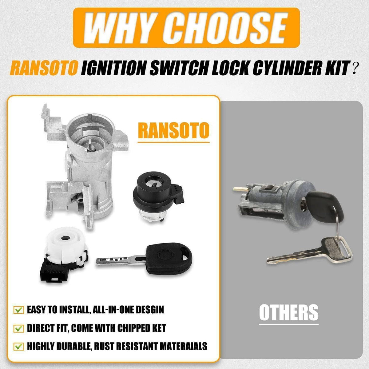 Solidspare Ignition Switch With Lock Cylinder Key For VW Golf Jetta Rabbit Audi 2006-2011