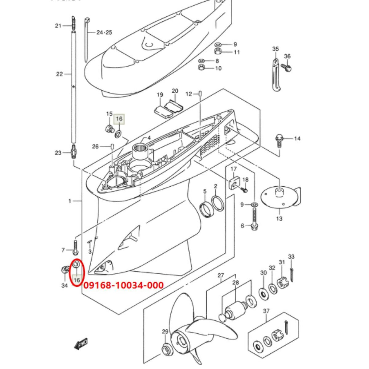 Solid Spare Johnson 4Stroke 200-225 Suzuki DF70/300HP Gasket Drain Plug Lower Unit 5034799