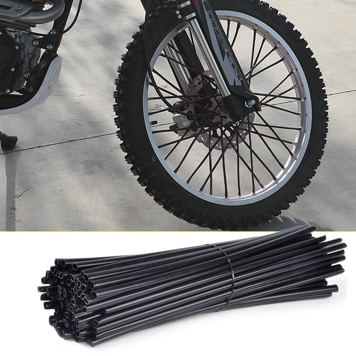 Solidspare 72PCS Black Motorcycle Bike Spoke Skins Covers Wraps Wheel Rim Guard Protector