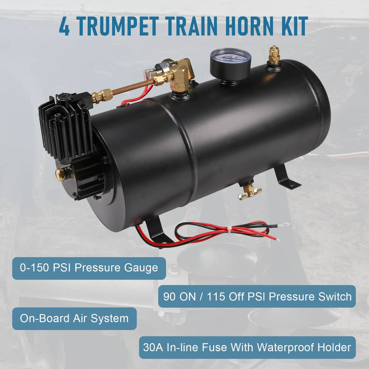 Solidspare 4 Trumpets Train Horn w/ 1G Air Tank Kit Loud System 150psi For Truck Car Pickup