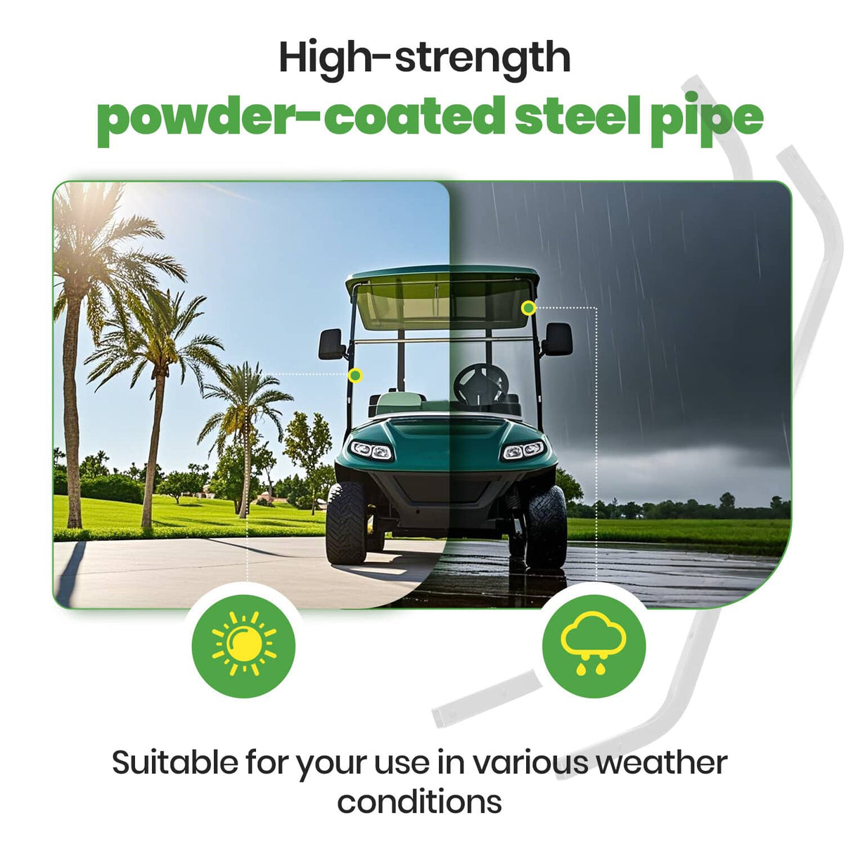 Solidspare Black Golf Cart Steel Front Roof Support Strut Kit For Advanced EV For ICON