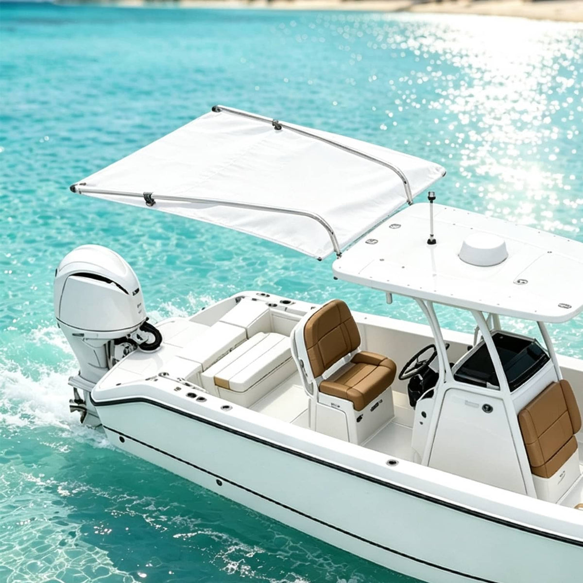 Solidspare White Boat Sun Shade 304 Stainless Steel+Fabric Canopy For Universal Boat
