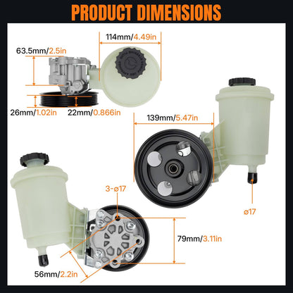 Solidspare Power Steering Pump w/ Pulley & Reservoir for 2011-2012 Ram 1500 V8 5.7L Pickup