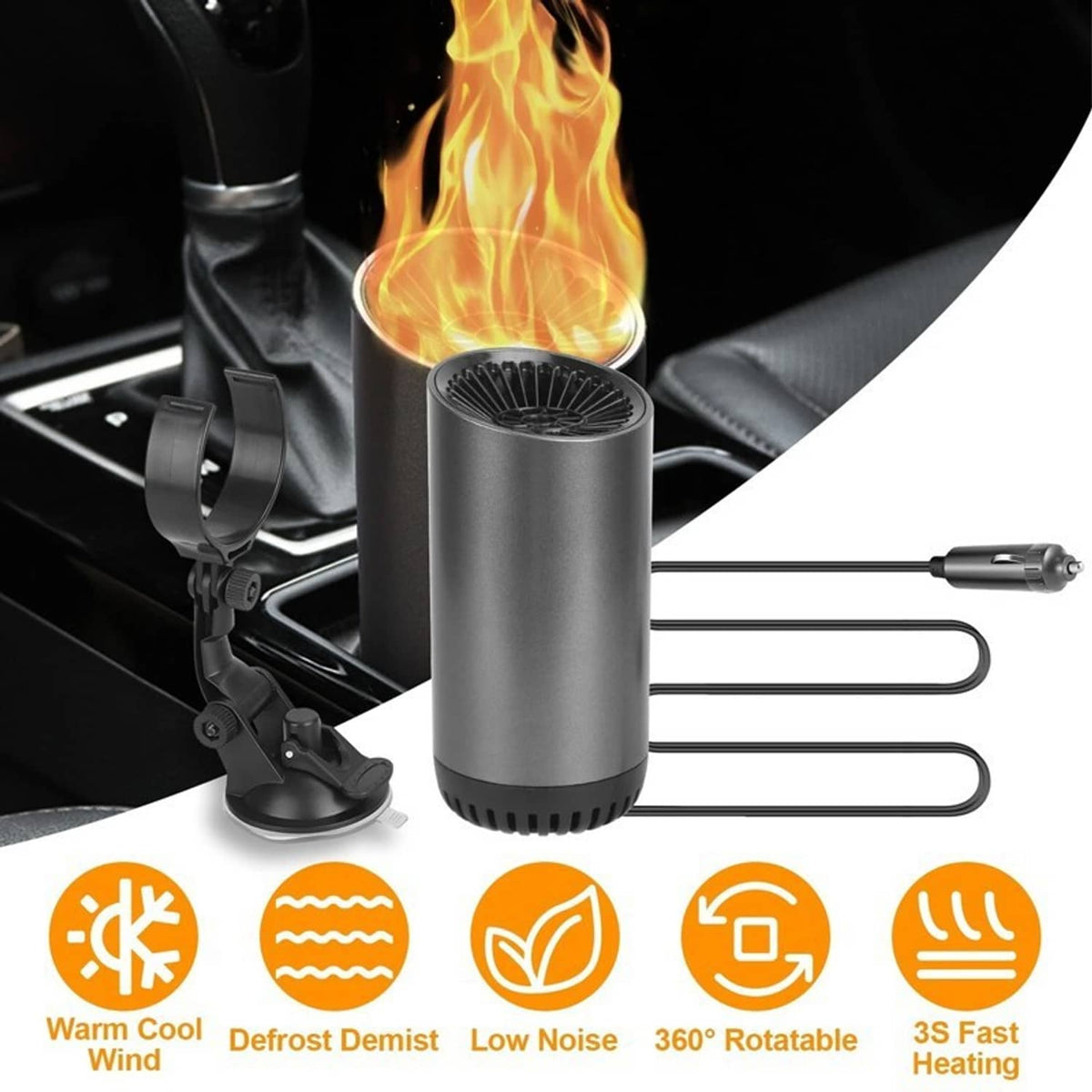 Solidspare Electric Car Heated Hot Air Portable Defogger Defroster W/ Windshield Holder US