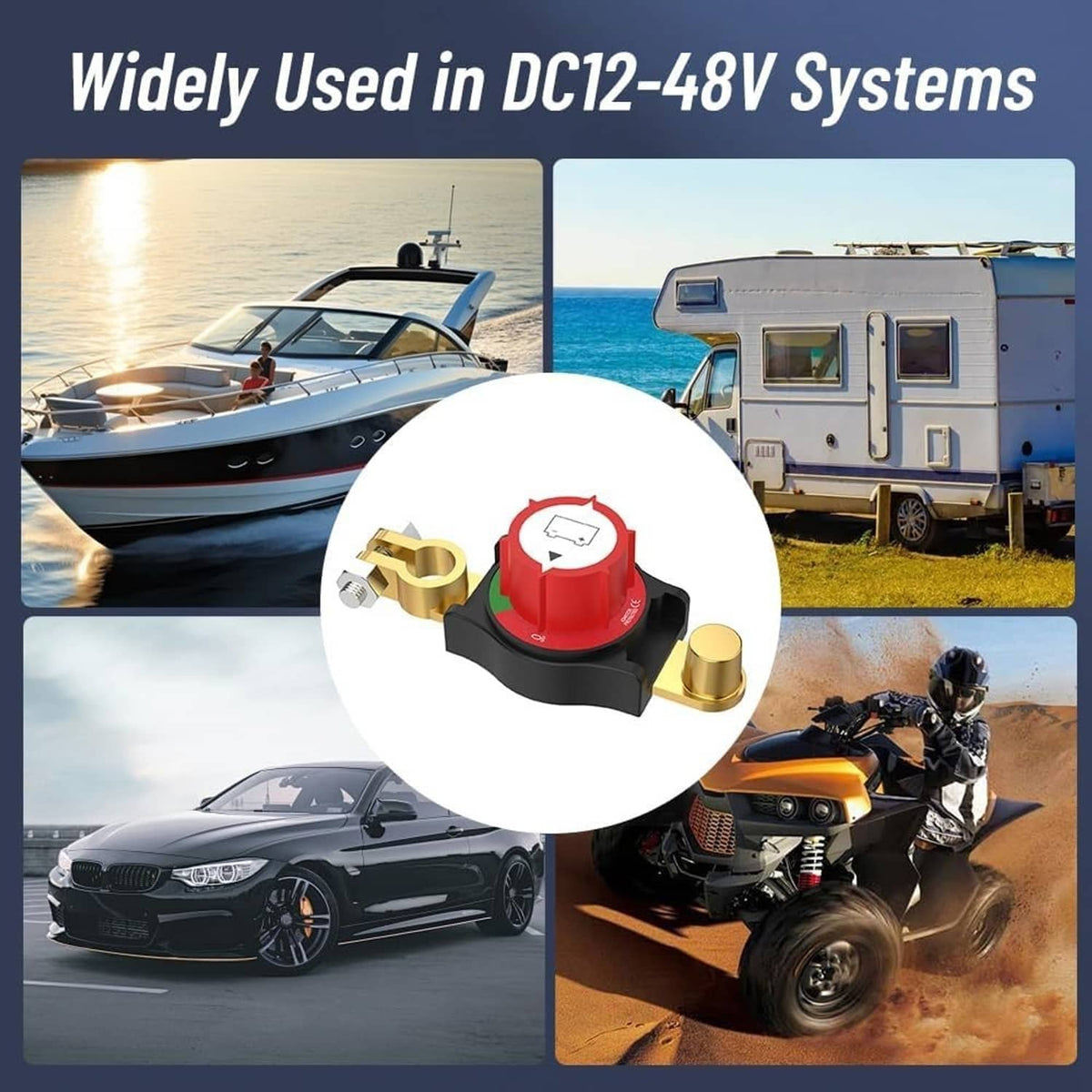 Solid Spare Battery Disconnect & Top Post Kill Switch 12V-48V Heavy Duty Shut Off For Car RV