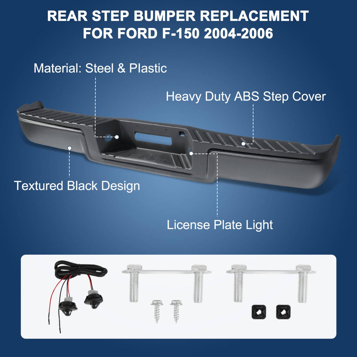 Solidspare Black Rear Setp Bumper w/LED Light for 2004-2006 Ford F150 w/o Sensor Hole New