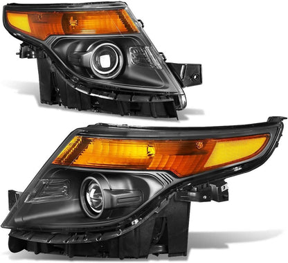 Solidspare For 2011-2015 Ford Explorer 11-15 Halogen Projector Headlights Chrome Clear Pair