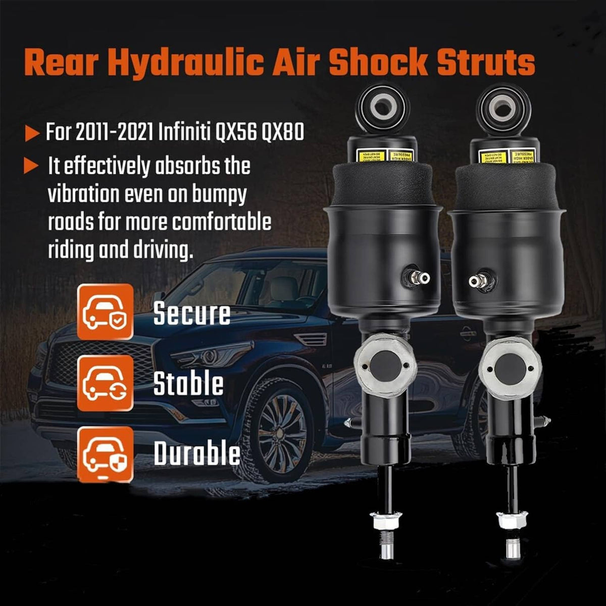 Solidspare Pair Rear Hydraulic Air Suspension Shock Struts For 2011-2021 Infiniti QX56 QX80