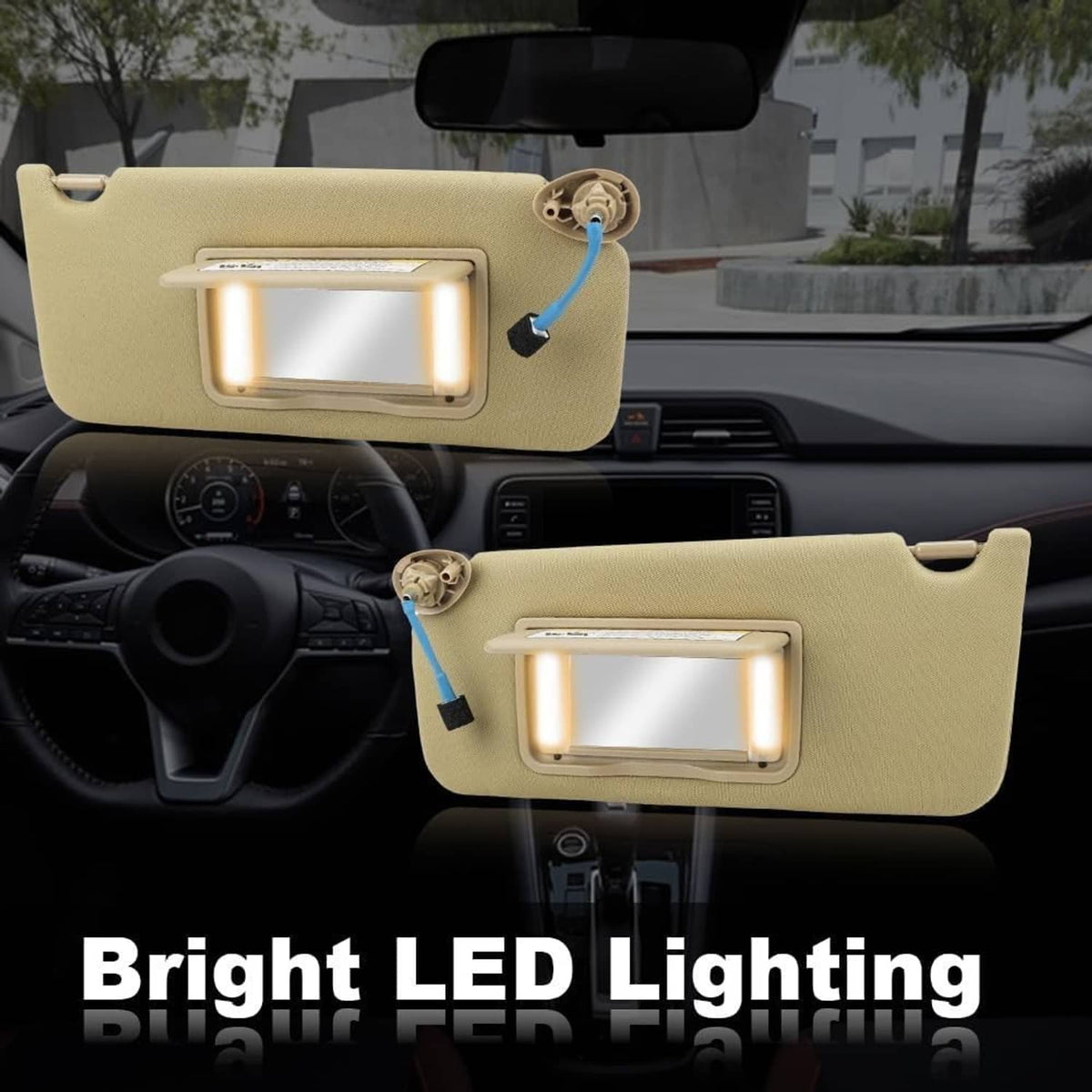Solidspare 2Pcs Tan Sun Visor w/ Light & Mirror 83280-TA5-A51ZA For 2008-2017 Honda Accord