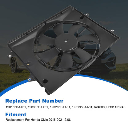 Solidspare Radiator Cooling Fan Assembly Fits 2016-2021 Civic 2.0L 190155BAA01 190305BAA01