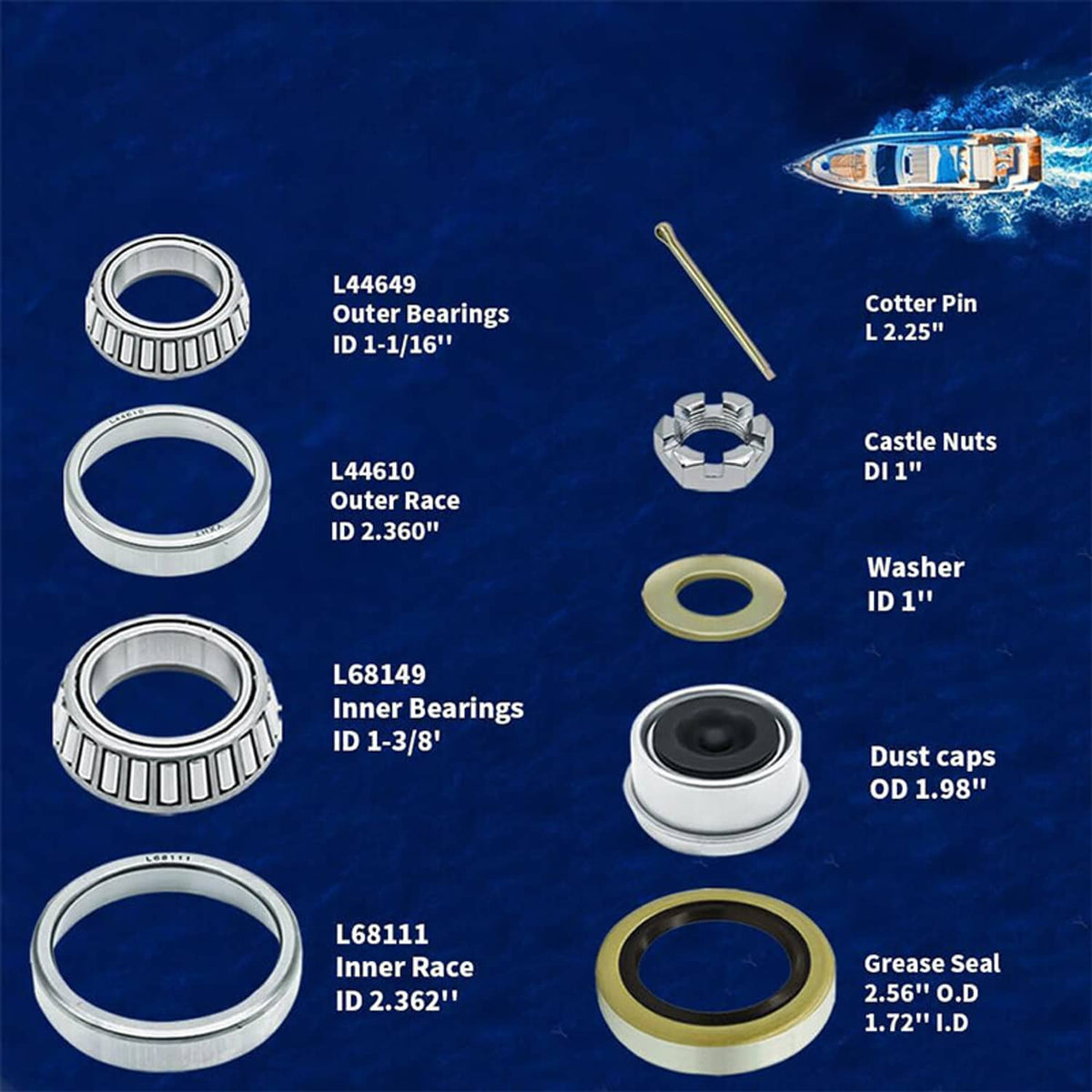 Solidspare 3500LB 1-1/16'' to 1-3/8" Boat Trailer Wheel Axle Bearing Seal Kit L68149 L44649