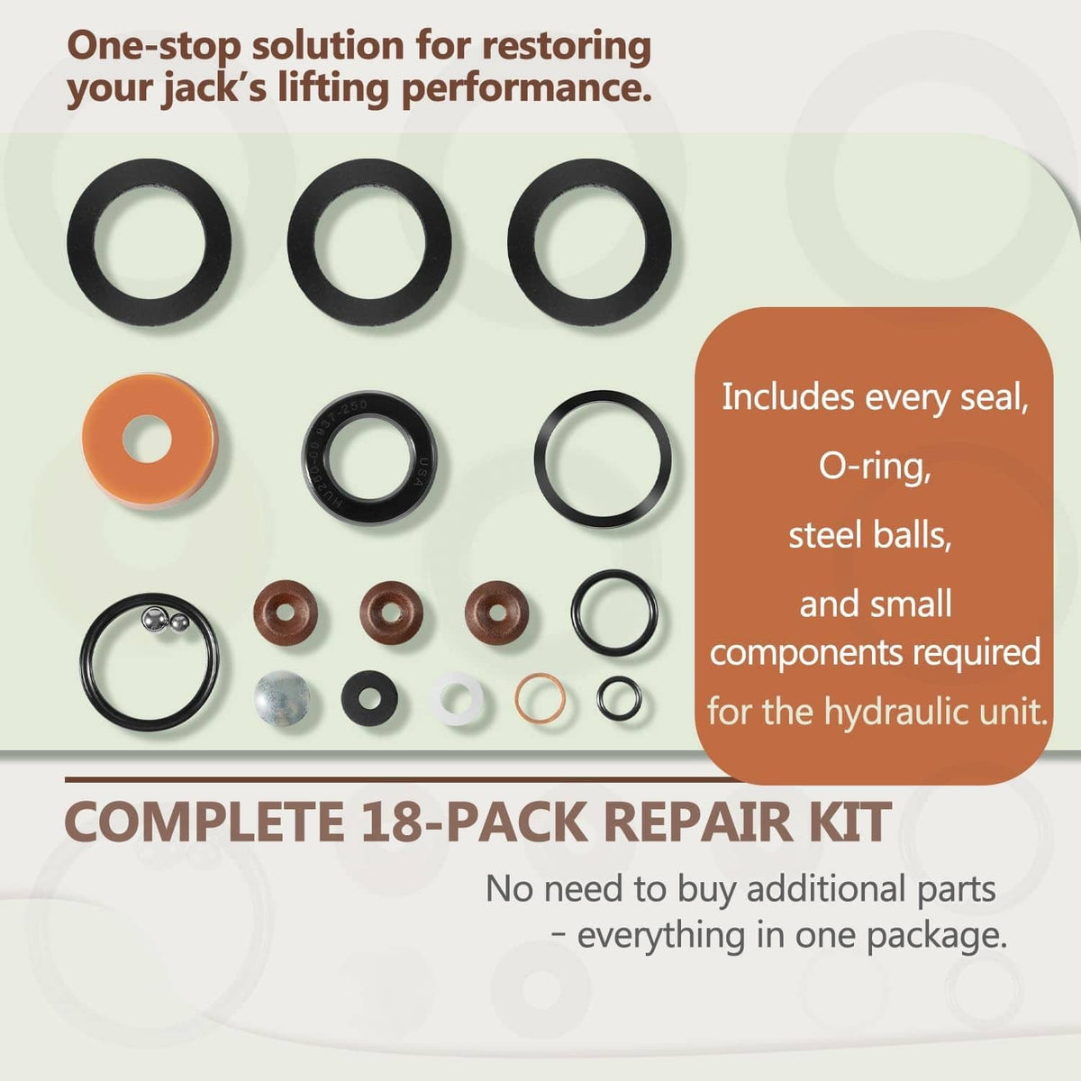 Solid Spare for Lincoln Walker J-122 1.5 Ton Floor Jack Hydraulic Seal Repair Kit (18 PCS)