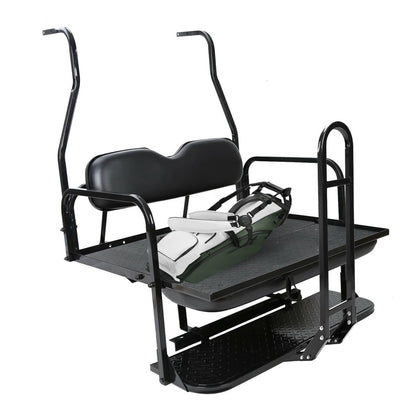 Solidspare Golf Cart Flip Rear Back Seat Kit Black Cushion For Club Car DS 00-13 w/Grab Bar