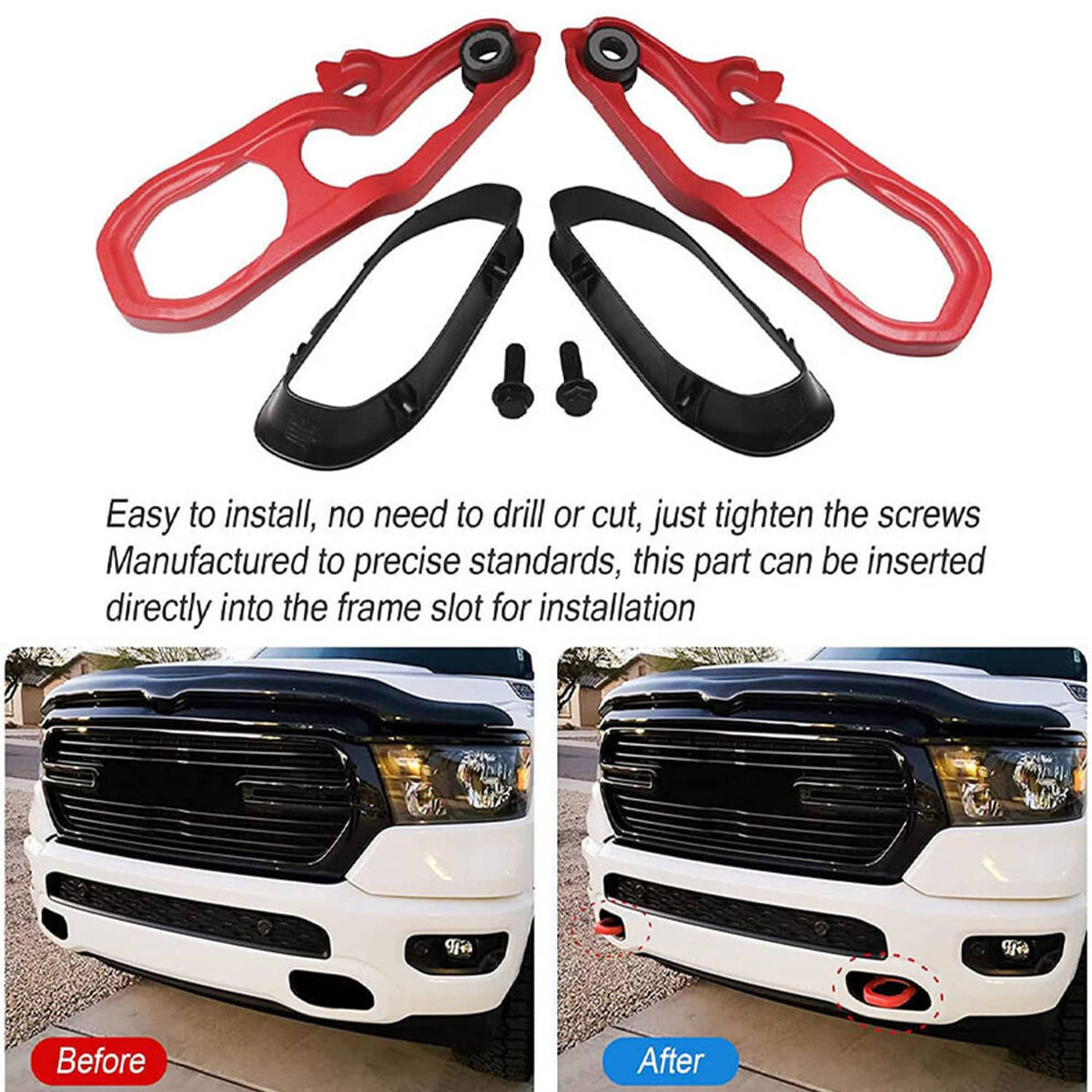 Solidspare Heavy Duty Front LH & RH Tow Hooks w/ Hardware For Dodge 2019 -2022 Ram 1500 DT