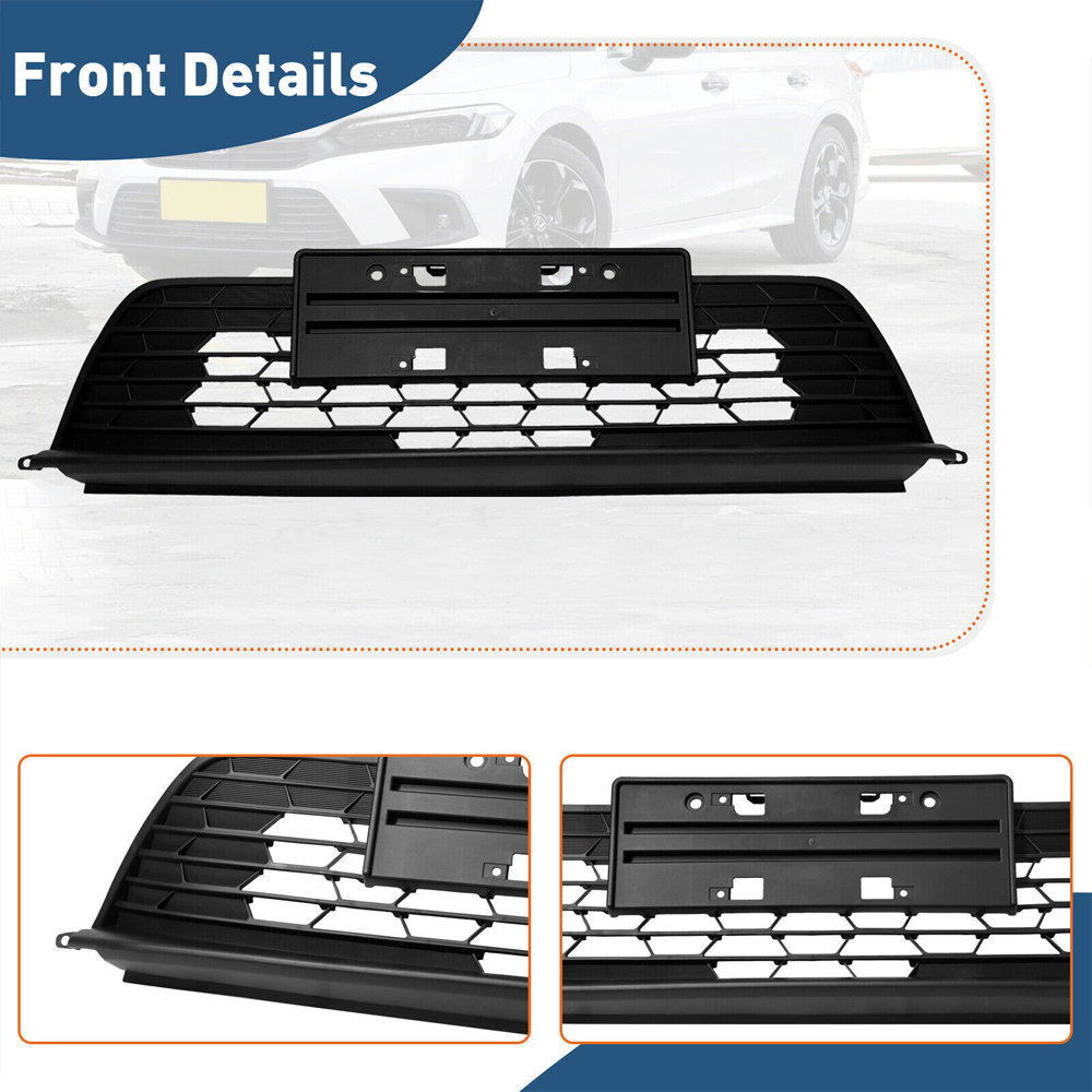 Front Bumper Black Mesh Low Grill W/License Plate Bracket For 22-23 Honda Civic
