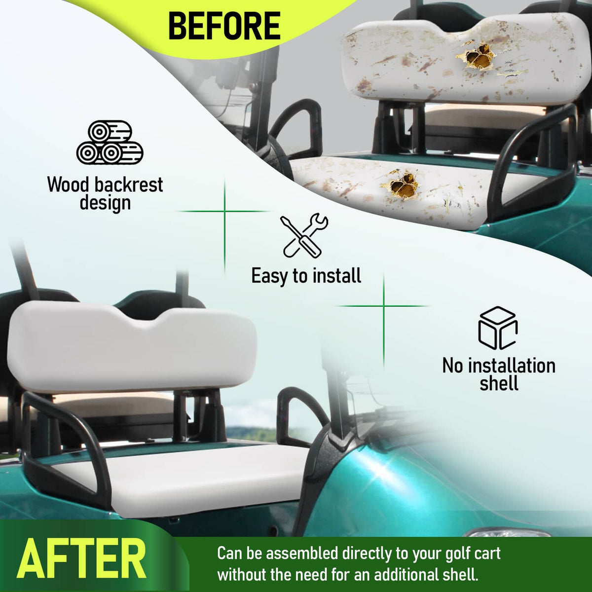 Solidspare White Golf Cart Front Seat Bottom Cushion Backrest For EZGO RXV 2008-Up Models
