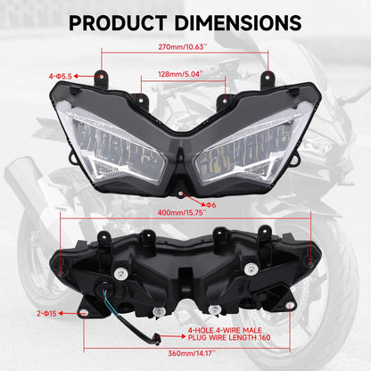 Solidspare Motorcycle LED Headlight Assembly For Kawasaki Ninja 400 2018-2024 650 2020-2024