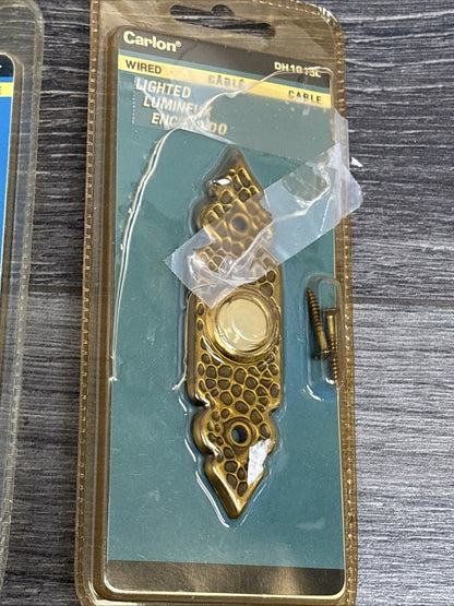 New 2-pack lot CARLON Antique brass wrought iron LIGHTED DOORBELL BUTTON DH1615L