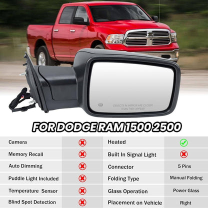 Solidspare Right/Passenger Side For 13-19 Ram 1500 Manual Fold+Heated+LED Signal Mirror New