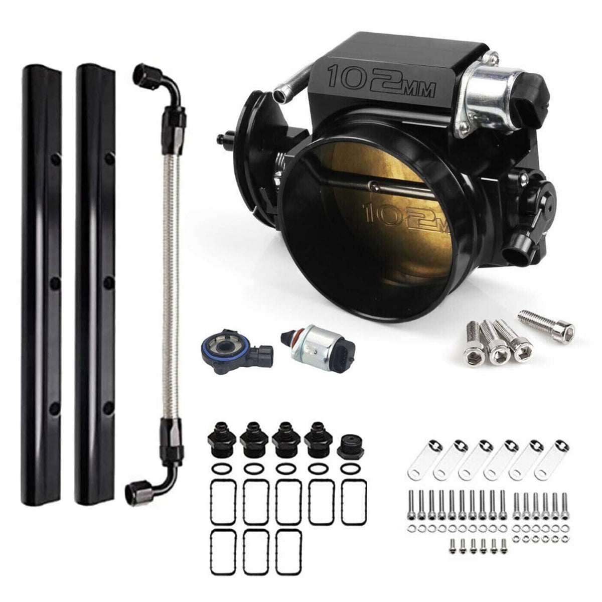 Solidspare Fuel Rail Throttle Body+102mm Low Intake Manifold For LS1 LS2 LS6 4.8L 5.3L 5.7L