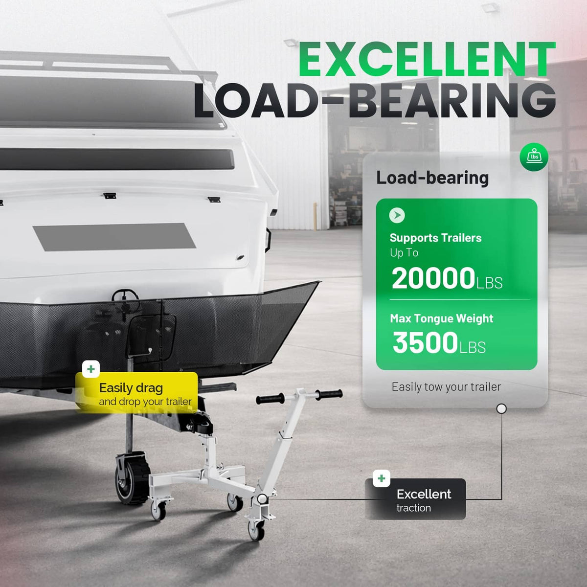 Solidspare 3-Wheel Trailer Dolly Up To 20000LBS Tongue Weight 3500 LBS For RV Boat Camper