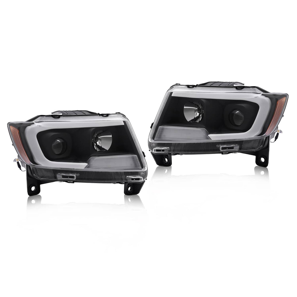 Solid Spare For Jeep Grand Cherokee 2011 2012 2013 LED DRL Projector Headlights Black Pair