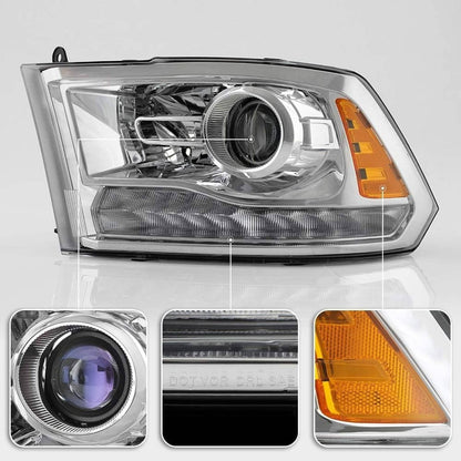 Solidspare For 2009-2018 Dodge Ram 1500 2500 3500 Pickup w/LED Projector Chrome Headlights