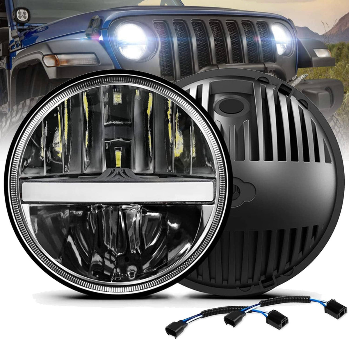 Solidspare 2Pcs For Chevrolet Bel Air 7" inch Round Halo LED Headlights DRL Turn New