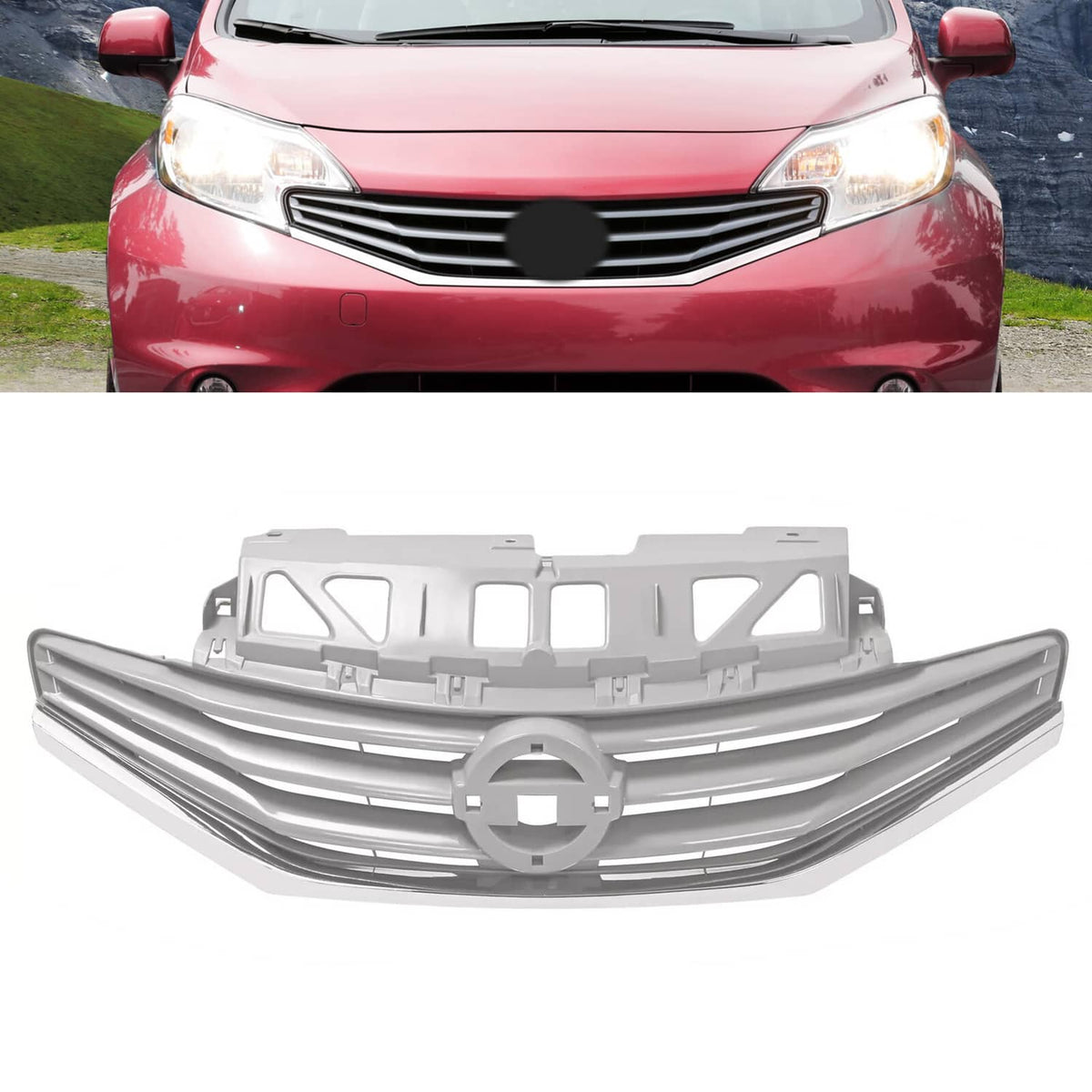Solid Spare Grille For Nissan Versa Note 2014 2015 2016 Chrome Front Upper Bumper Grill