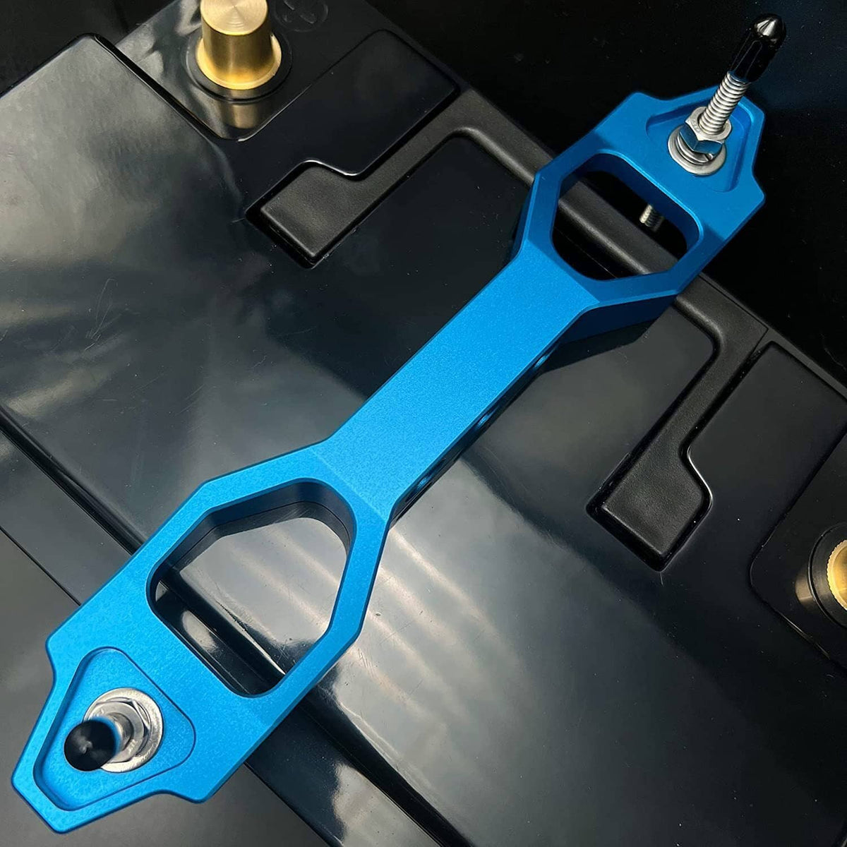 Solidspare BLUE BILLET ALUMINUM CAR BATTERY TIE DOWN MOUNT BRACKET BRACE BAR 220-190MM