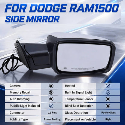 Solidspare 2Pcs For 2013-2019 Ram 1500 Side Mirror Chrome Power Fold Heated Temper Sensor