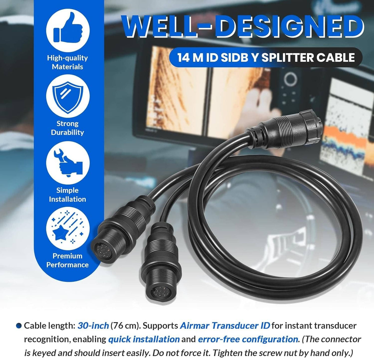 Solidspare 14 M ID SIDB Y Splitter Cable 720111-1 for Humminbird SOLIX/APEX/XPLORE 30-Inch