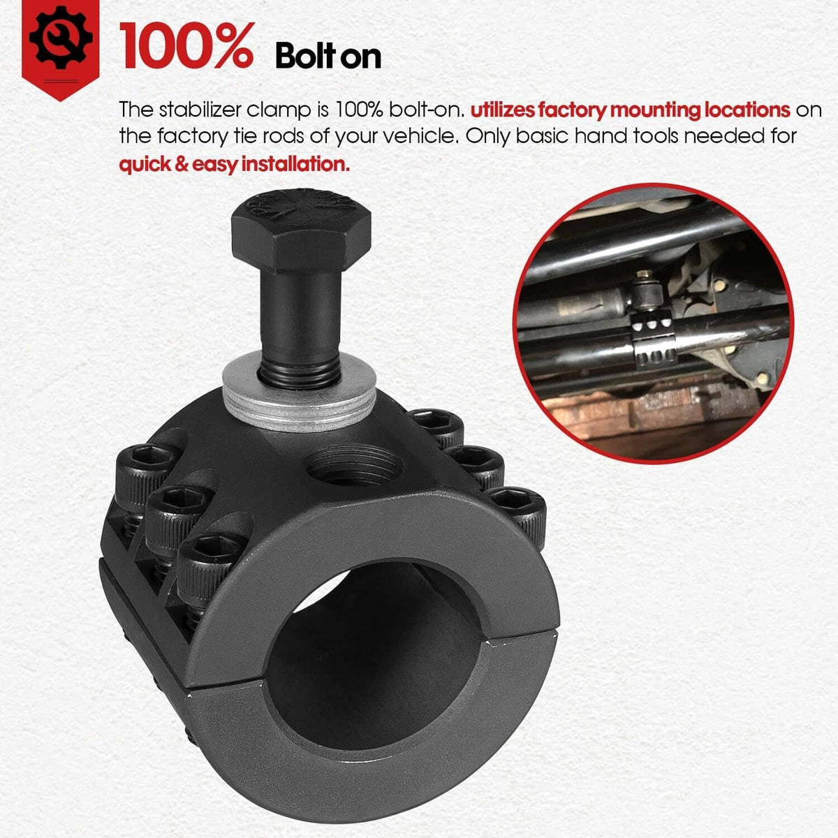 Solid Spare Steering Stabilizer Tie Rod Clamp 1-3/8" for Jeep Wrangler JK TJ XJ ZJ MJ 07-18