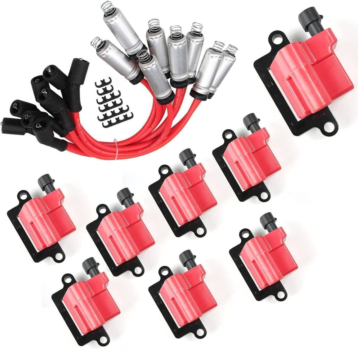 Solidspare 8Pack Square Ignition Coil & Spark Plug Wire For Chevy GMC 4.8L 5.3L 6.0L 8.1L