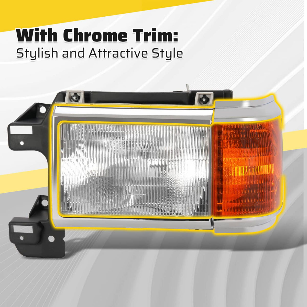 Solid Spare For 1987-1991 1990 Ford F150 F250 Bronco Truck Headlights Chrome Trim Headlamps