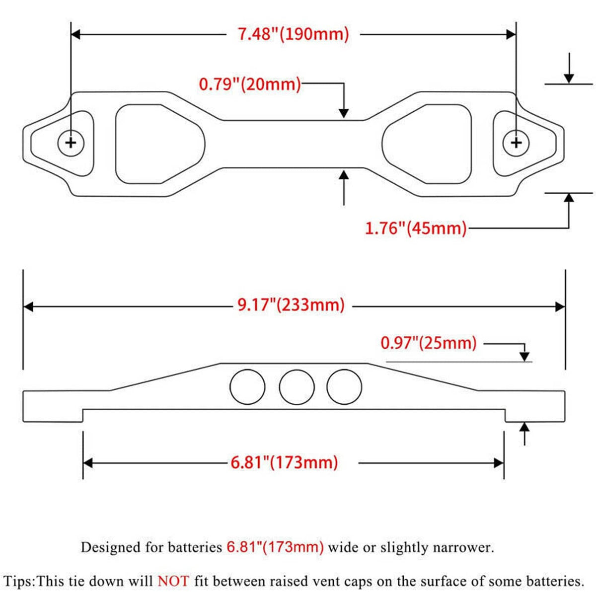 Solidspare Billet Aluminum Car Battery Tie Down Mount Bracket Brace Bar 220-190mm Silver