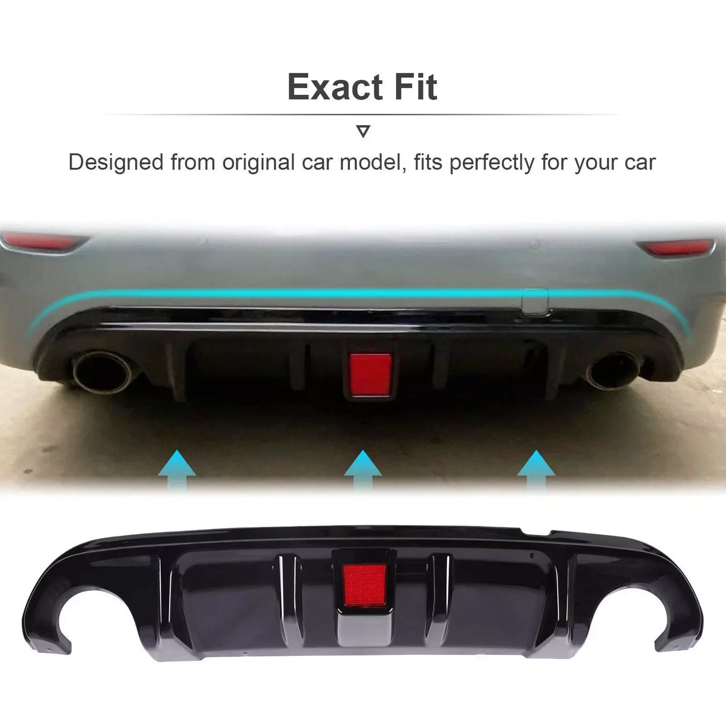 For 2014-2017 Infiniti Q50 Glossy Black Rear Bumper Diffuser W/ LED Brake Light