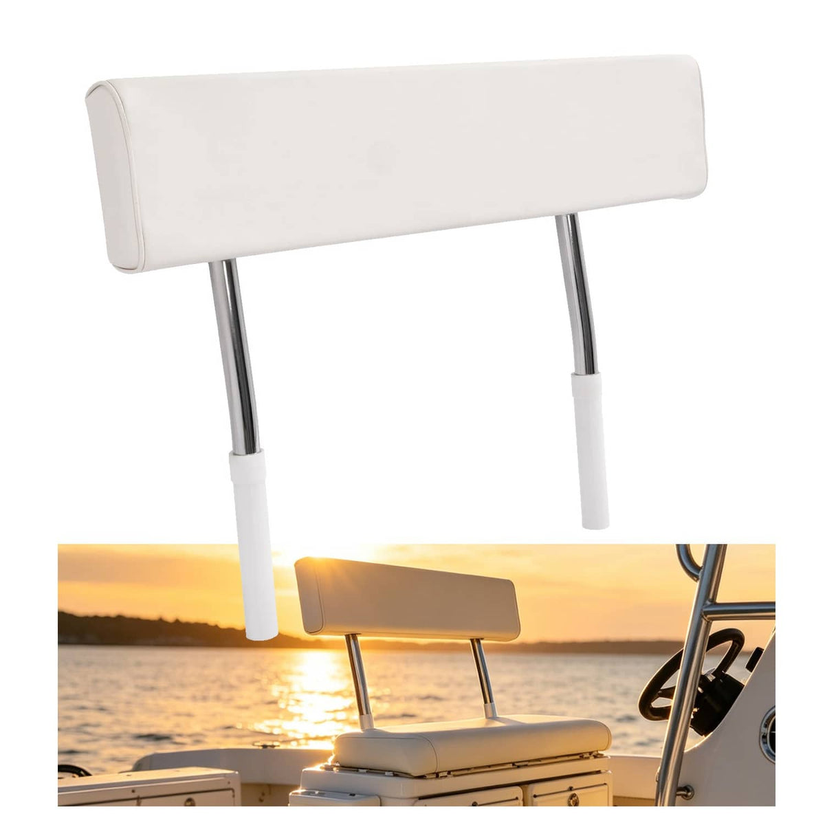 Solidspare For Universal Boat Seat Backrest W/Folding Arms Leaning Post White + Silvery