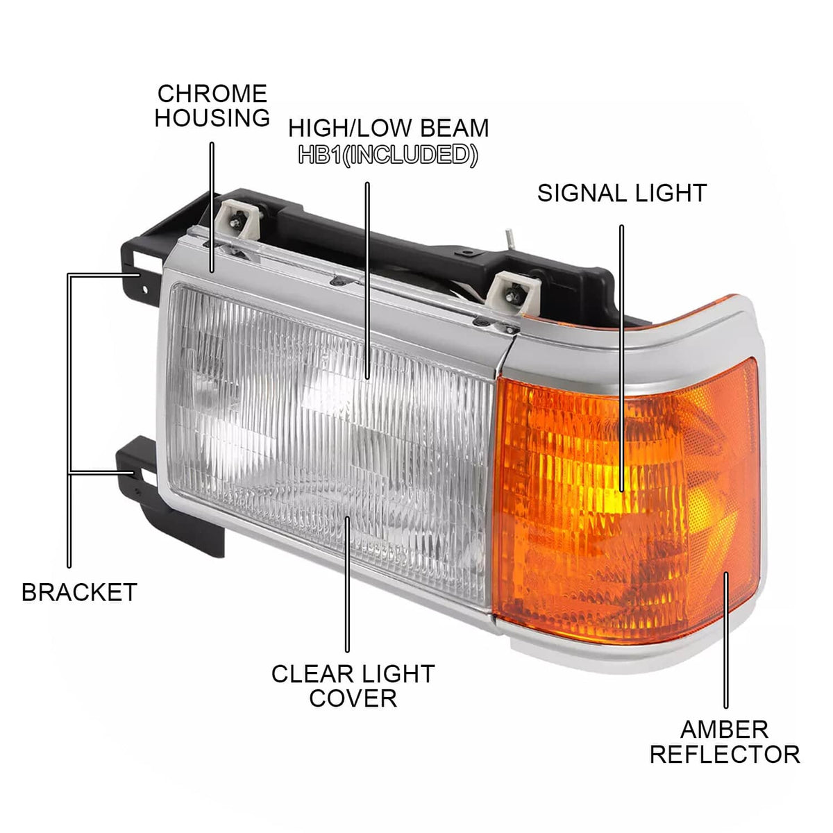 Solid Spare For 1987-1991 1990 Ford F150 F250 Bronco Truck Headlights Chrome Trim Headlamps