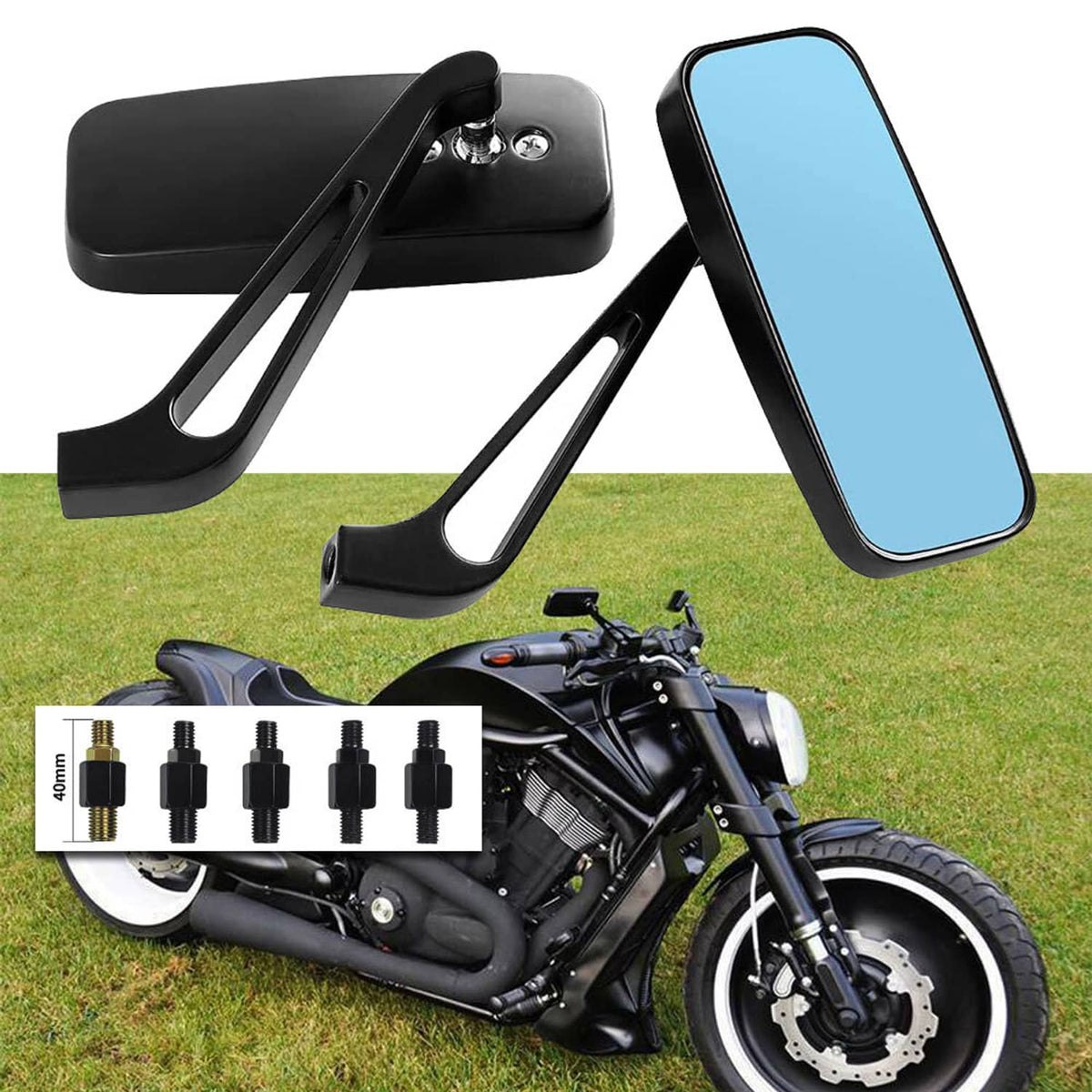 Solidspare Black Motorcycle Mirrors For Harley Touring Road King Street Glide Softail Dyna