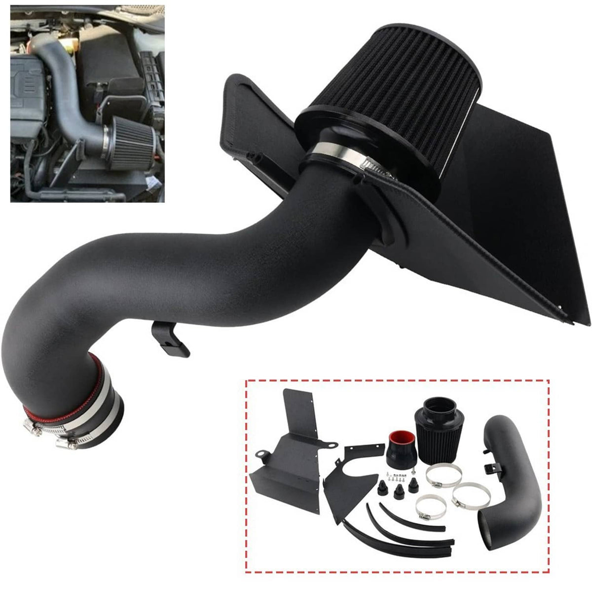 Solidspare Cold Air Intake & Heat Shield Kit w/Filter For 2015-2020 VW Golf GTi R 1.8T 2.0T