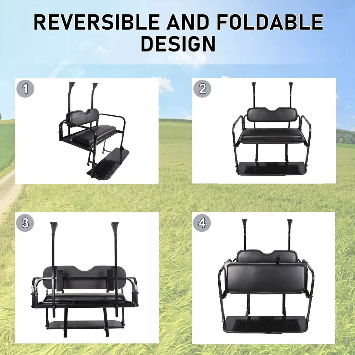 Solidspare Golf Cart Flip Rear Back Seat Kit Black For Club Car Precedent Tempo Onward 04+