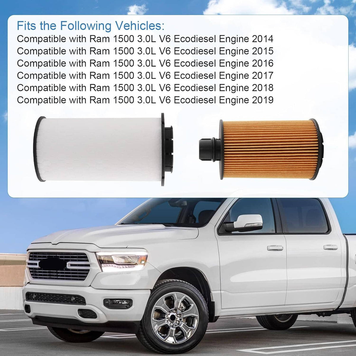 Solidspare 68235275AA Fuel Filter + Oil Filter For Ram 1500 3.0L V6 Ecodiesel Engine 14-19