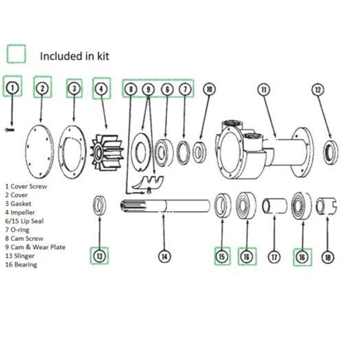Solid Spare New Major Repair Kit For Jabsco Pump 18400-0050 Onan 132-0147 MDJC MDJF 15KW