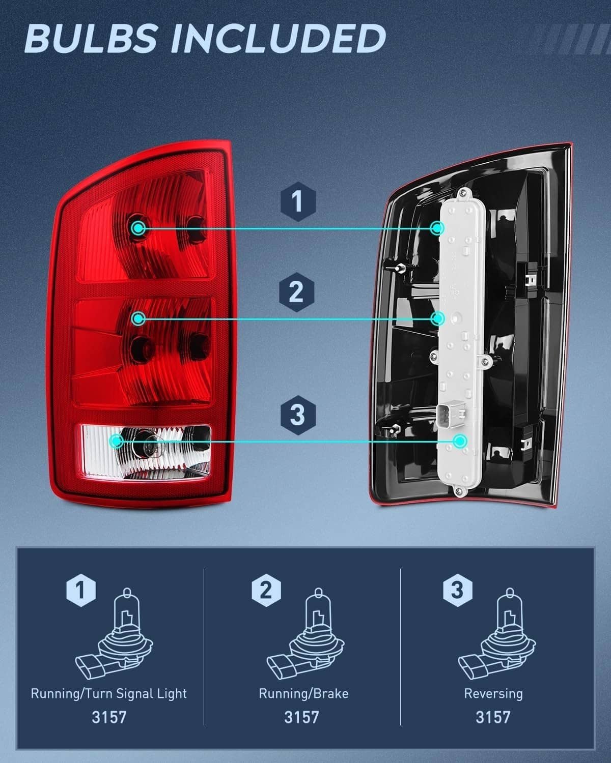 Solidspare 2PCS Tail Lights w/Circuit Board For 2002-2006 Dodge Ram 1500 2500 3500 Pickup