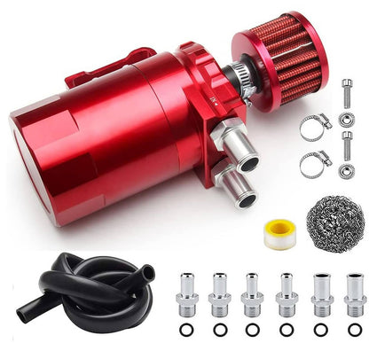 Solidspare Red 300ML Oil Catch Can Kit Reservoir Baffled Tank w/Breather Filter Universal